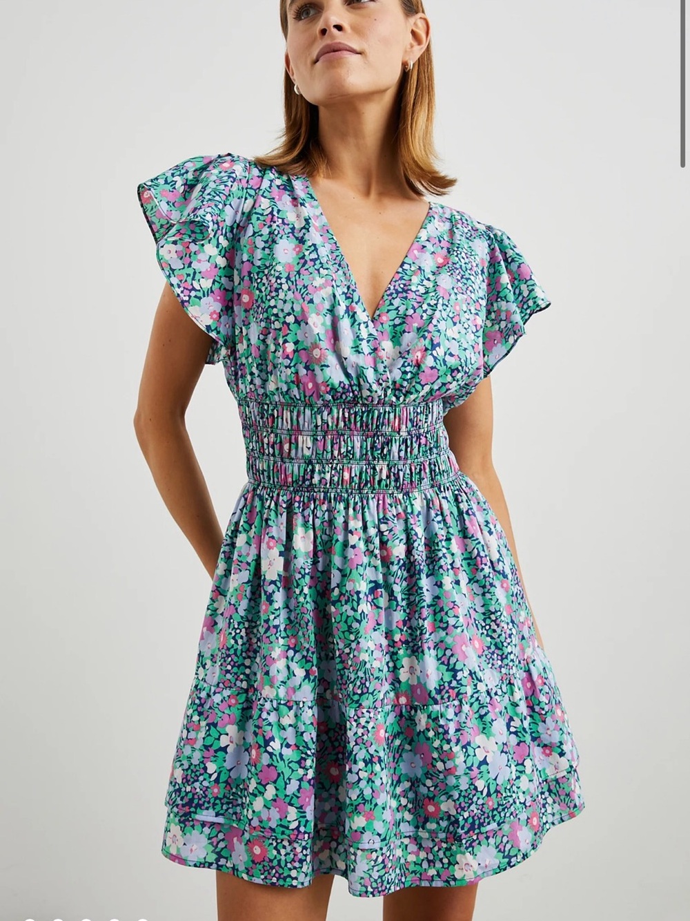 RAILS Kimora Floral Smocked Waist Mini Dress - Mint & Pink